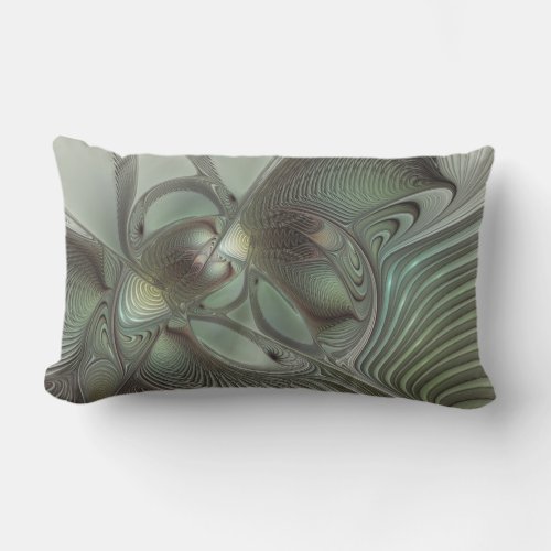Abstract Olive Sage Green Gray Fractal Art Fantasy Lumbar Pillow