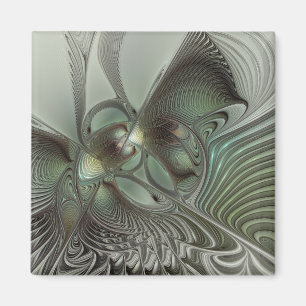 Abstract Olive Sage Green Gray Fractal Art Fantasy Magnet
