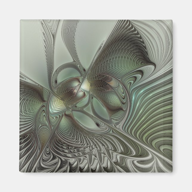 Abstract Olive Sage Green Gray Fractal Art Fantasy Magnet (Front)