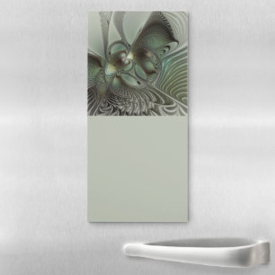 Abstract Olive Sage Green Gray Fractal Art Fantasy Magnetic Notepad