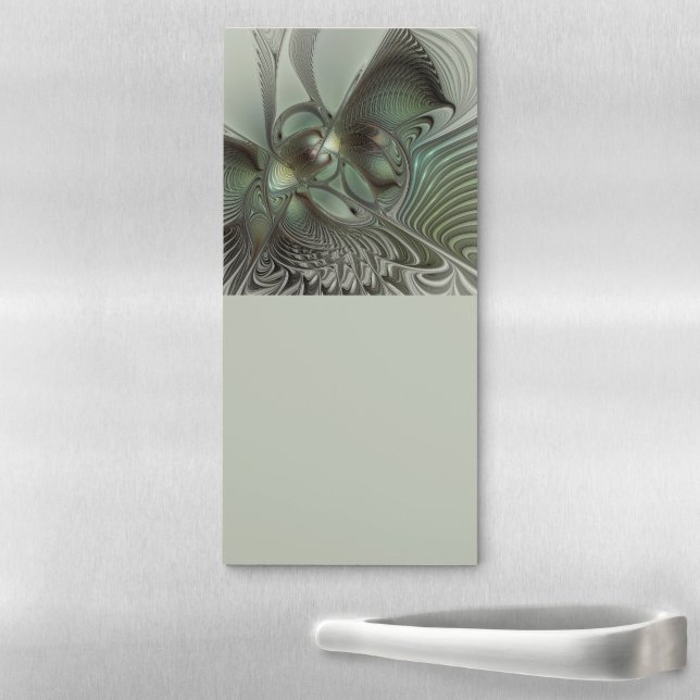 Abstract Olive Sage Green Gray Fractal Art Fantasy Magnetic Notepad (In Situ)