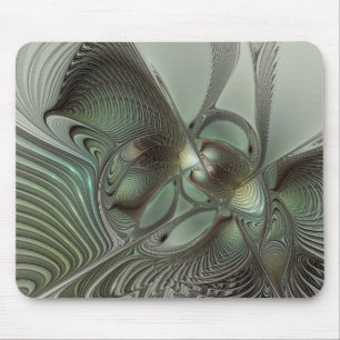 Abstract Olive Sage Green Gray Fractal Art Fantasy Mouse Pad