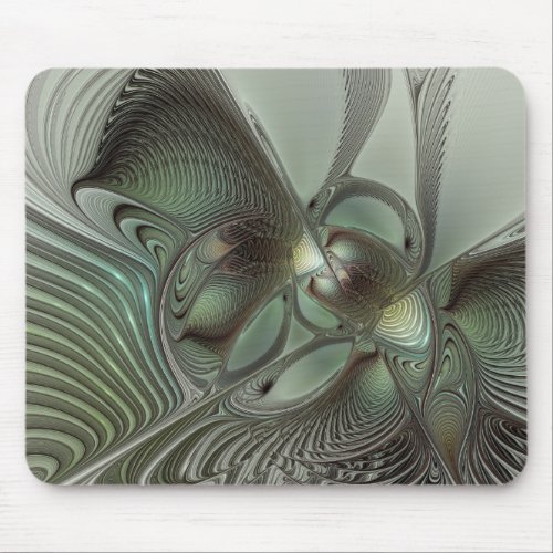 Abstract Olive Sage Green Gray Fractal Art Fantasy Mouse Pad