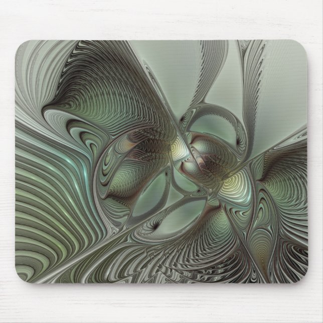 Abstract Olive Sage Green Gray Fractal Art Fantasy Mouse Pad (Front)