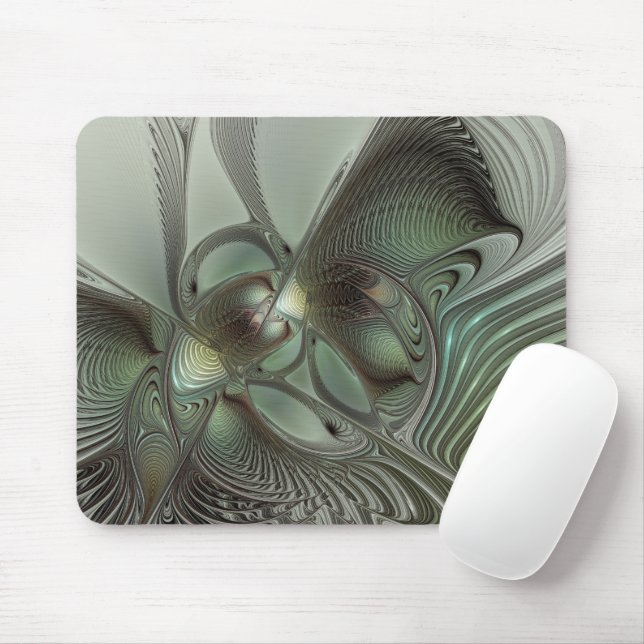 Abstract Olive Sage Green Gray Fractal Art Fantasy Mouse Pad (With Mouse)