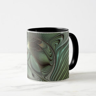 Abstract Olive Sage Green Gray Fractal Art Fantasy Mug