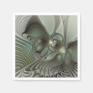 Abstract Olive Sage Green Gray Fractal Art Fantasy Napkins