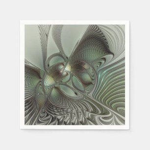 Abstract Olive Sage Green Gray Fractal Art Fantasy Napkins