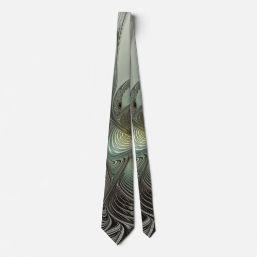 Abstract Olive Sage Green Gray Fractal Art Fantasy Neck Tie