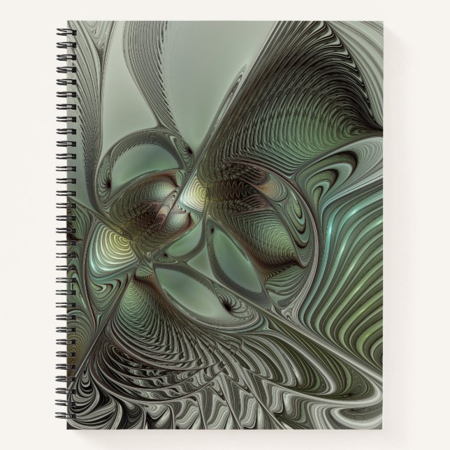 Abstract Olive Sage Green Gray Fractal Art Fantasy Notebook (Front)