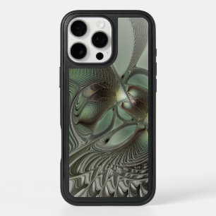 Abstract Olive Sage Green Gray Fractal Art Fantasy iPhone 16 Pro Max Case