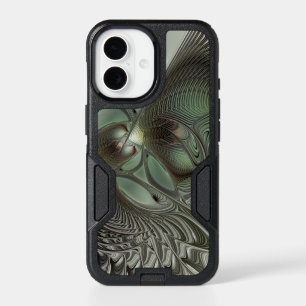 Abstract Olive Sage Green Gray Fractal Art Fantasy iPhone 17 Case