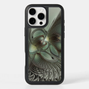 Abstract Olive Sage Green Gray Fractal Art Fantasy iPhone 16 Pro Max Case