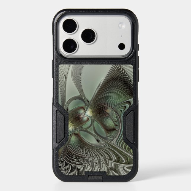 Abstract Olive Sage Green Gray Fractal Art Fantasy Otterbox iPhone Case (Back)
