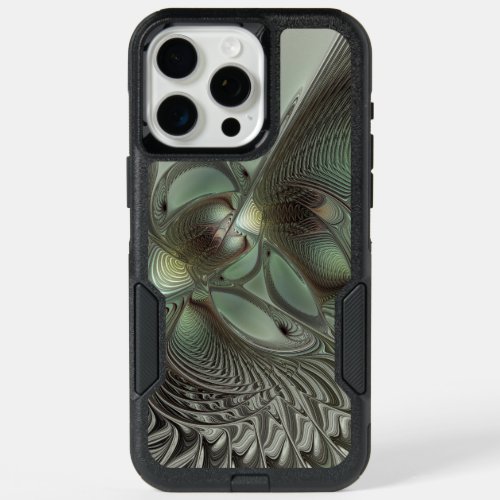 Abstract Olive Sage Green Gray Fractal Art Fantasy iPhone 15 Pro Max Case