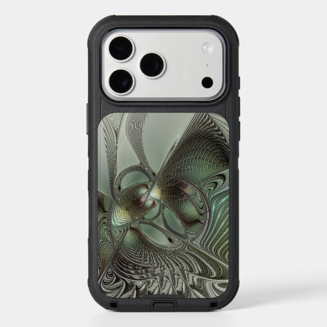 Abstract Olive Sage Green Gray Fractal Art Fantasy Otterbox iPhone Case (Back)