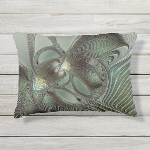 Abstract Olive Sage Green Gray Fractal Art Fantasy Outdoor Pillow