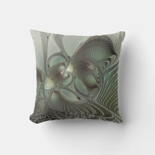 Abstract Olive Sage Green Gray Fractal Art Fantasy Outdoor Pillow