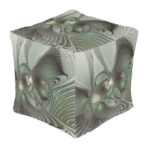 Abstract Olive Sage Green Gray Fractal Art Fantasy Outdoor Pouf