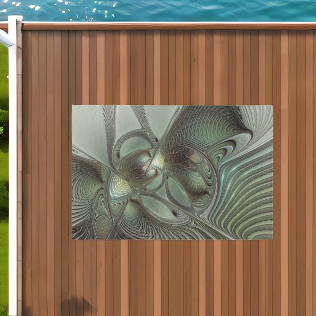 Abstract Olive Sage Green Gray Fractal Art Fantasy Outdoor Rug (Insitu (Outdoor 1))