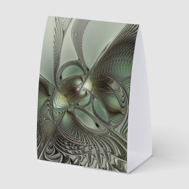Abstract Olive Sage Green Gray Fractal Art Fantasy Paper Table Tent (Front)