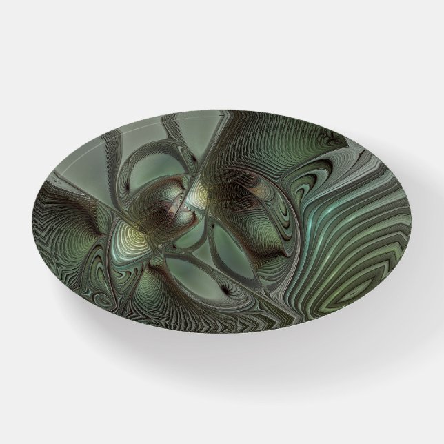 Abstract Olive Sage Green Gray Fractal Art Fantasy Paperweight (Front)