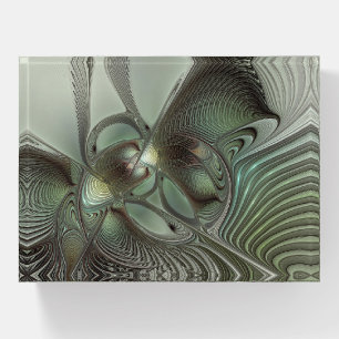 Abstract Olive Sage Green Gray Fractal Art Fantasy Paperweight