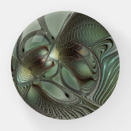 Abstract Olive Sage Green Gray Fractal Art Fantasy Paperweight