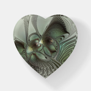 Abstract Olive Sage Green Gray Fractal Art Fantasy Paperweight