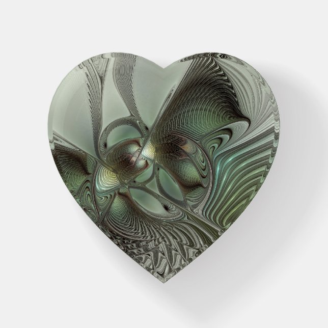 Abstract Olive Sage Green Gray Fractal Art Fantasy Paperweight (Front)