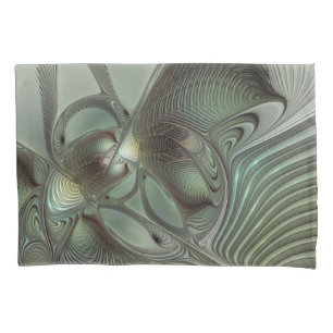 Abstract Olive Sage Green Gray Fractal Art Fantasy Pillow Case