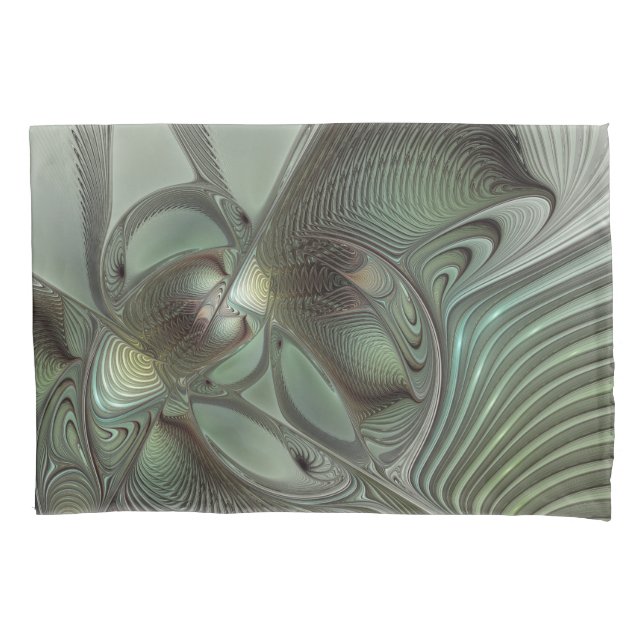 Abstract Olive Sage Green Gray Fractal Art Fantasy Pillow Case (Front)