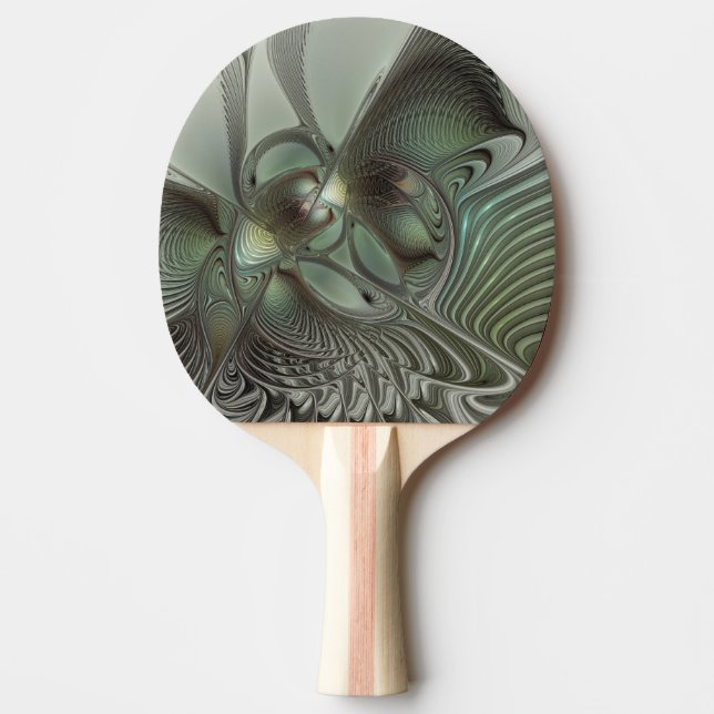 Abstract Olive Sage Green Gray Fractal Art Fantasy Ping Pong Paddle (Front)
