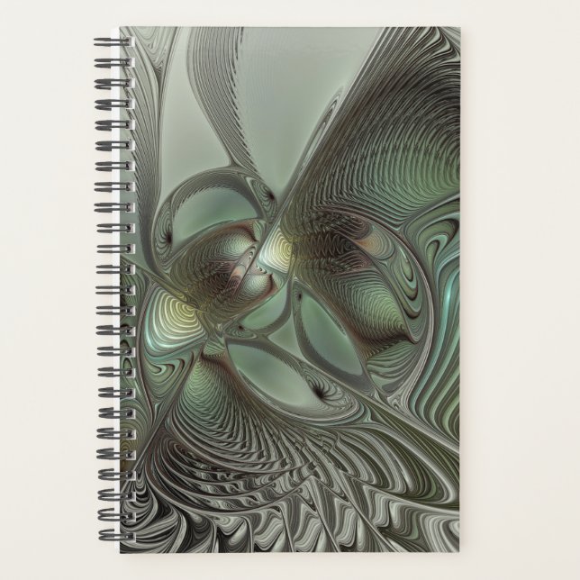 Abstract Olive Sage Green Gray Fractal Art Fantasy Planner (Front)
