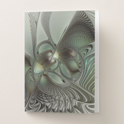 Abstract Olive Sage Green Gray Fractal Art Fantasy Pocket Folder