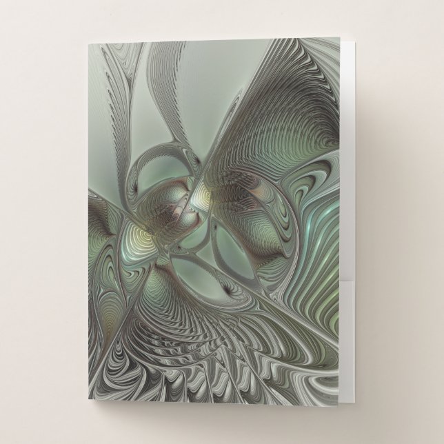 Abstract Olive Sage Green Gray Fractal Art Fantasy Pocket Folder (Front)