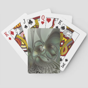 Abstract Olive Sage Green Gray Fractal Art Fantasy Poker Cards