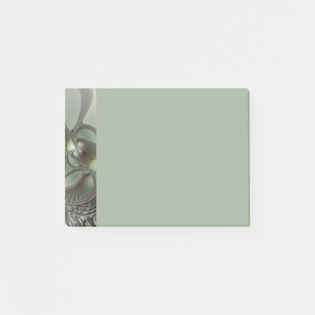 Abstract Olive Sage Green Gray Fractal Art Fantasy Post-it Notes (Front)
