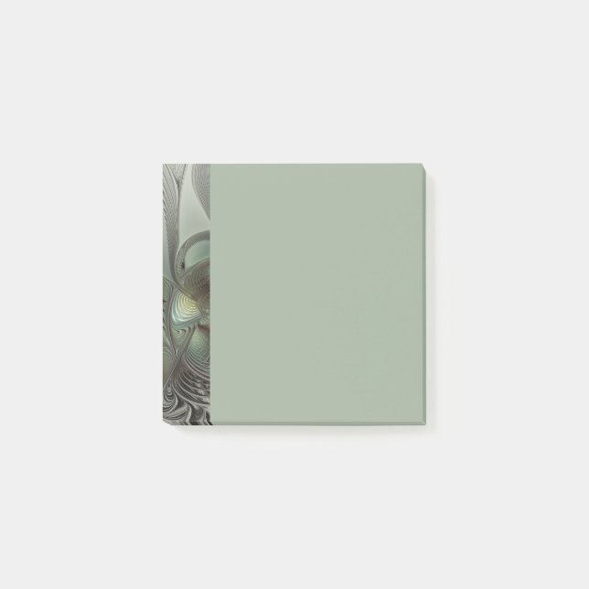 Abstract Olive Sage Green Gray Fractal Art Fantasy Post-it Notes (Front)
