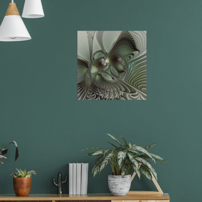 Abstract Olive Sage Green Gray Fractal Art Fantasy Poster (Living Room 1)