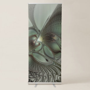 Abstract Olive Sage Green Gray Fractal Art Fantasy Retractable Banner