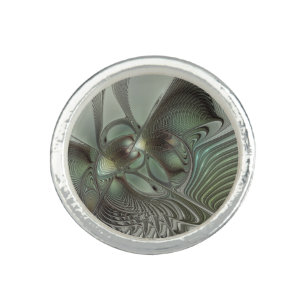 Abstract Olive Sage Green Gray Fractal Art Fantasy Ring