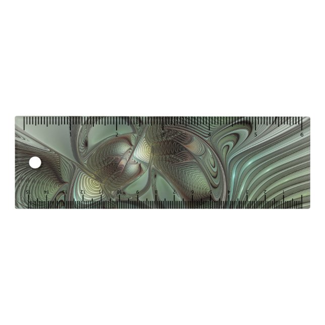 Abstract Olive Sage Green Gray Fractal Art Fantasy Ruler (Front)