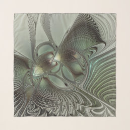 Abstract Olive Sage Green Gray Fractal Art Fantasy Scarf