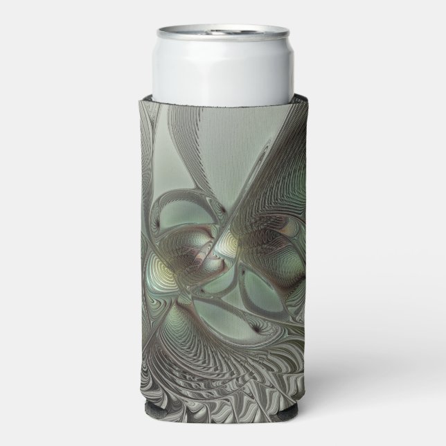 Abstract Olive Sage Green Gray Fractal Art Fantasy Seltzer Can Cooler (Seltzer Front)