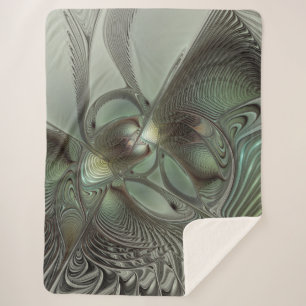 Abstract Olive Sage Green Gray Fractal Art Fantasy Sherpa Blanket