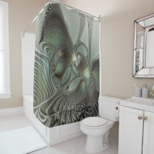 Abstract Olive Sage Green Gray Fractal Art Fantasy Shower Curtain