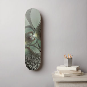 Abstract Olive Sage Green Gray Fractal Art Fantasy Skateboard