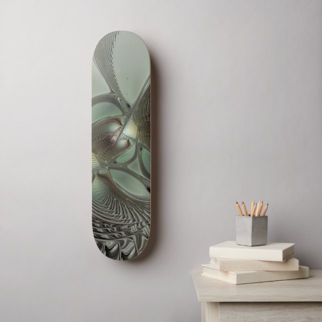 Abstract Olive Sage Green Gray Fractal Art Fantasy Skateboard (Wall Art)