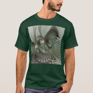 Abstract Olive Sage Green Gray Fractal Art Fantasy T-Shirt
